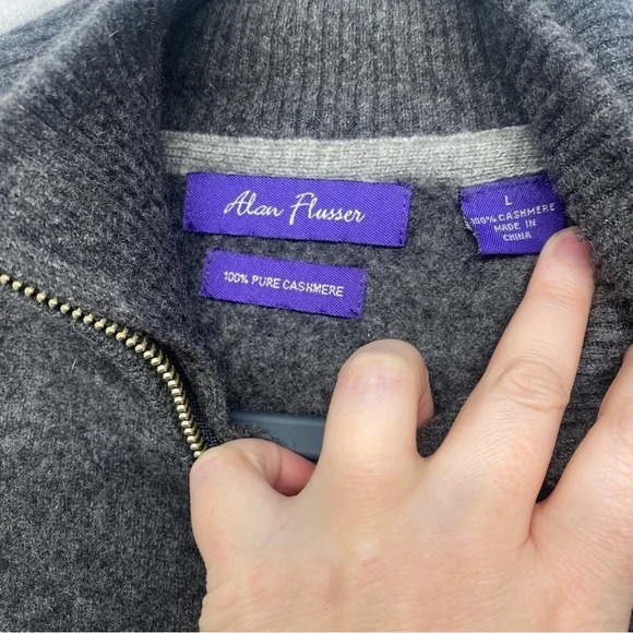 ALAN FLUSSER 100% Pure Cashmere 1/4 Zip Pullover Sweater Gray L - Picture 4 of 5